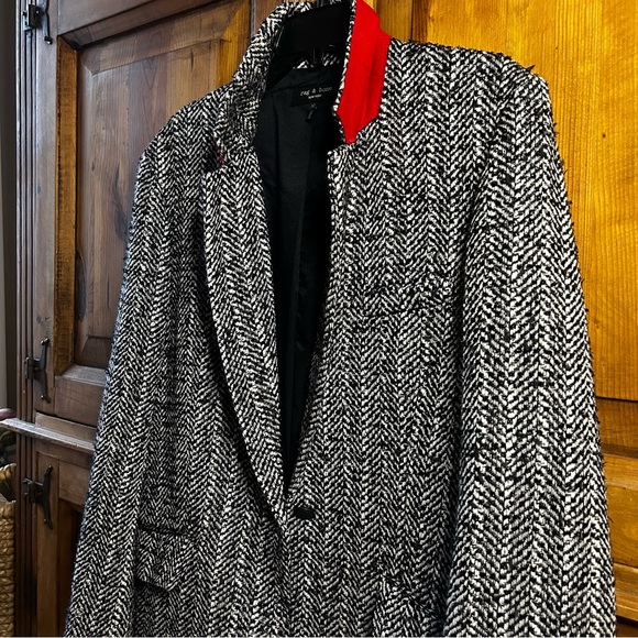 RAG & BONE Ames Linton Blazer Jacket Black White Herringbone Tweed Size 12 EUC - Picture 9 of 16